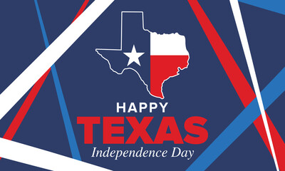 Texas Independence Day. Freedom holiday in Unites States, celebrated annual in March. Lone star flag. Texas flag. Patriotic sign and elements. Poster, card, banner and background. Vector illustration