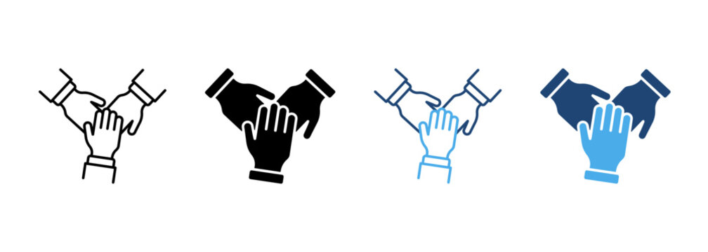 Teamwork Alliance Partnership Help Together Hand Silhouette and Line Icon. Collaboration Group Team Job Pictogram. Company Participation Icon. Editable Stroke. Isolated Vector Illustration