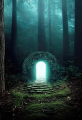 Illustration of a magical portal in the forest leading to another dimension.
An alien gate to time travel.