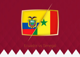 Ecuador vs Senegal, group stage icon of football competition on burgundy background.