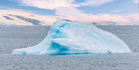 Eisberg mit Pinguinen vor antarktische Eisberg Landschaft bei Portal Point -am Zugang zu Charlotte...
