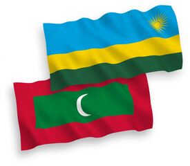 Flags of Republic of Rwanda and Maldives on a white background