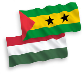 Flags of Saint Thomas and Prince and Hungary on a white background