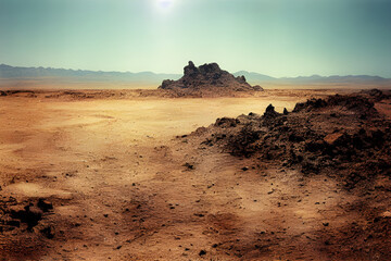 Fototapeta na wymiar Rocky mountainous deserts. Arid badlands. Parched and dry. 