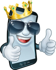 Mobile Phone Cool King Thumbs Up Cartoon Mascot