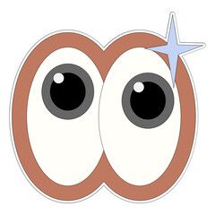 Cartoon eyes sticker vector illustration in line filled design