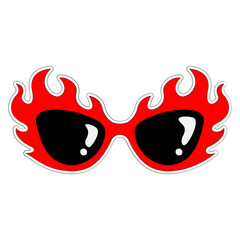 Flame sunglass sticker vector illustration in line filled design