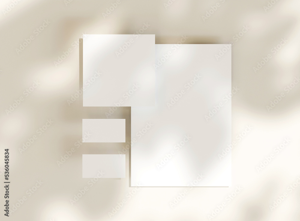 Poster 3d blank paper and business cards with soft shadow. mockup scene. template for branding identity. 3d