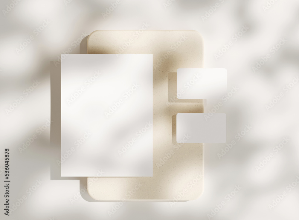 Poster 3d blank paper and business cards with soft shadow. mockup scene. template for branding identity. 3d