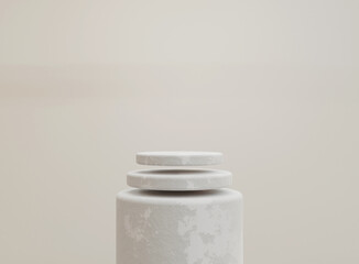 Empty cylinder podium on minimal background. Abstract minimal scene with geometrical forms. Design for product presentation. 3D rendering.