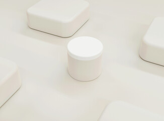 Empty cylinder podium on minimal background. Abstract minimal scene with geometrical forms. Design for product presentation. 3D rendering.