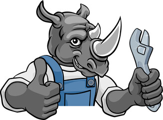 Rhino Plumber Or Mechanic Holding Spanner
