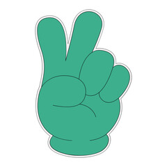 Peace hand sign sticker vector illustration in line filled design