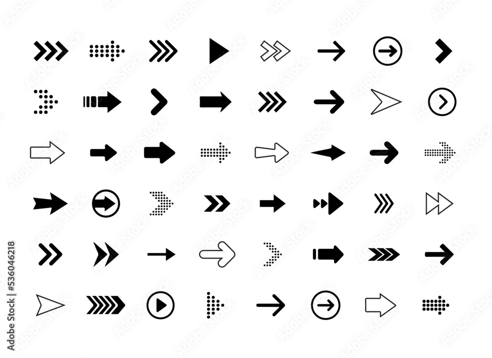 Poster Big set of vector flat arrows isolated on white background. Collection of app sign elements. Collection of concept arrows for web design, mobile apps, interface and more. Flat vector.