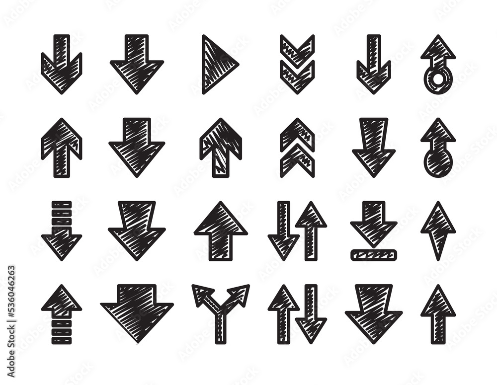 Leinwandbilder Infographic elements on isolation background. Collection of arrows on white. Highlighters for design. Line art. Set of different signs. Abstract symbols. Doodles for work. 10 EPS.