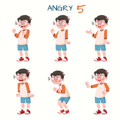 Set of kid boys showing angry expression.Vector illustration.