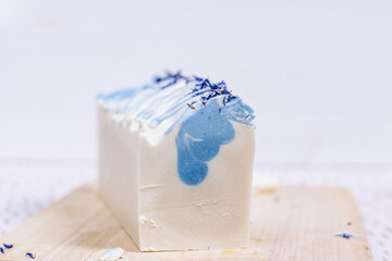 Clean, white and blue handmade cold process soap