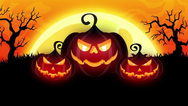 Halloween pumpkins background animation. Scary Graveyard