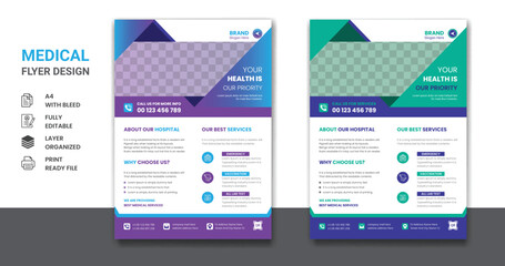 Medical health care and pharmacy presentation corporate a4 company flyer or cover page poster template designs