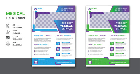 Medical health care and pharmacy presentation corporate a4 company flyer or cover page poster template designs