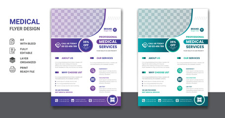 Medical health care and pharmacy presentation corporate a4 company flyer or cover page poster template designs