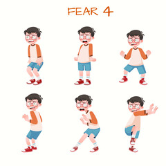 Set of kid boys showing fear expression.Vector illustration.