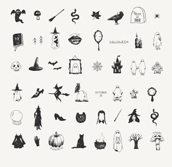 Halloween. Hand drawn doodle set. Halloween illustrations. Vector