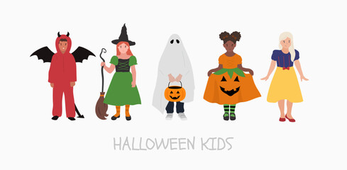 Halloween Kids. Halloween celebration costumes. Vector illustration