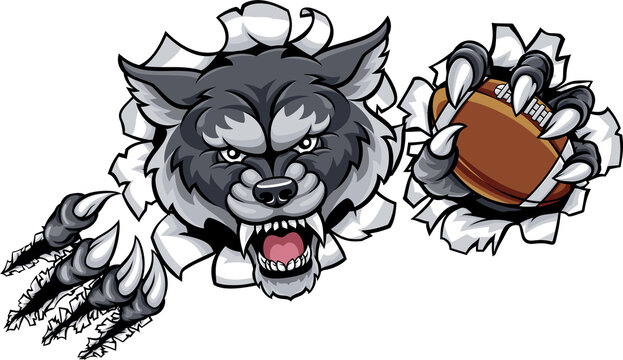 Wolf American Football Mascot Breaking Background