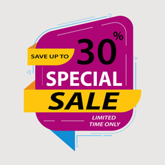 special sale banner, special offer up to 30% off. Vector illustration.