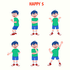 Set of kid boys showing cheerful expression.Vector illustration.