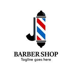 j letter with baber shop symbol logo template illustration. suitable for baber shop 