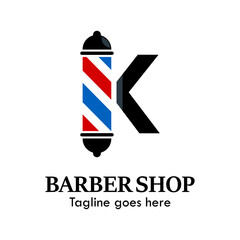 k letter with baber shop symbol logo template illustration. suitable for baber shop 