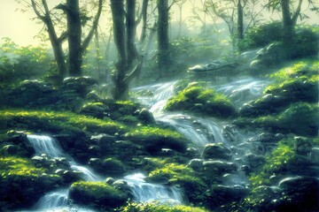 Fototapeta premium A brook and waterfall in Vaughan Woods.