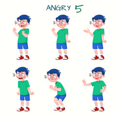 Set of kid boys showing angry expression.Vector illustration.