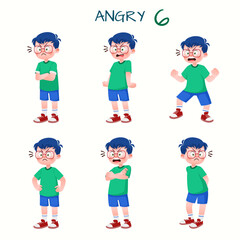 Set of kid boys showing angry expression.Vector illustration.