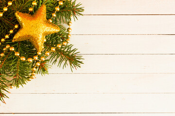 christmas background with fir branch and star