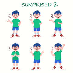 Set of kid boys showing surprised expression.Vector illustration.