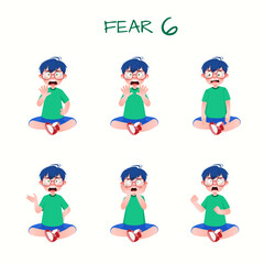 Set of kid boys showing fear expression.Vector illustration.