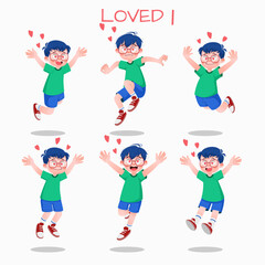 Set of kid boys showing love expression.Vector illustration.