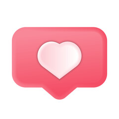 3D social media notification icon with heart symbol like icon