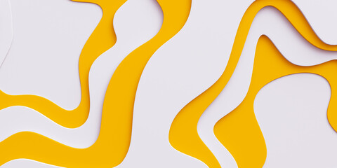 Abstract shapes of white and yellow paper. 3D rendering.