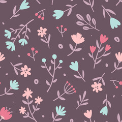 Fototapeta na wymiar Simple abstract flower dark pattern. Seamless vector girly print for textile and fabric.