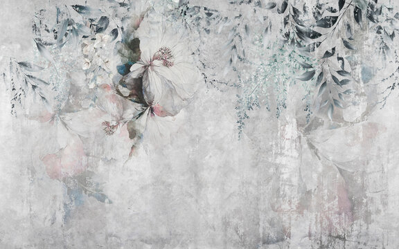 Fototapeta Blush and white flower mural. Digital art  illustration for wallpaper.