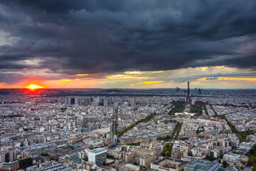 Panorama of Paris city with the Eiffel towerat sunset. France