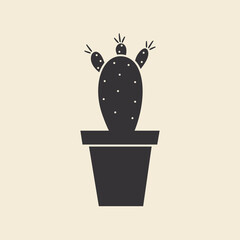 Vector boho cactus with flower silhouette on white background. Flat succulent in doodle style illustration.
