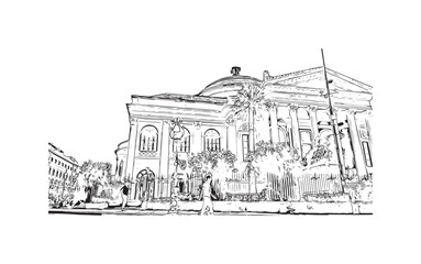 Building view with landmark of Palermo is the 
city in Italy. Hand drawn sketch illustration in vector.