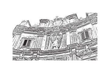 Building view with landmark of Palermo is the 
city in Italy. Hand drawn sketch illustration in vector.