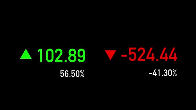A simple and clean animation for a positive and negative value that randomly changes with a percentage expressed and an arrow that moves up and down. Simulation of values ​​going up and down.