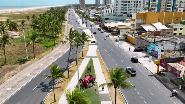 Aracaju Sergipe. Aracaju Brazil. Panning wide cityscape of Crab Walkway at Aracaju capital city of Sergipe at Brazil. Travel destinations. Brazil Northeast. Downtown aerial cityscape.